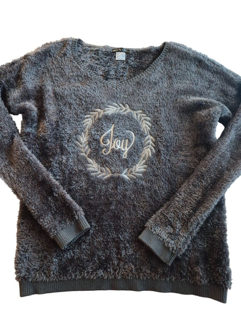 Venus Embroidered "Joy" Fuzzy Sweater Small